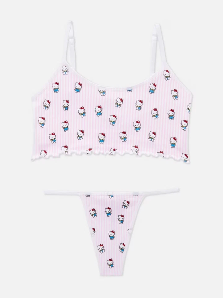 Conjunto de roupa íntima Hello Kitty ou Cinnamoroll sem costura bralette e tanga Reino Unido tamanho 4-18 - Imagem 2 de 4