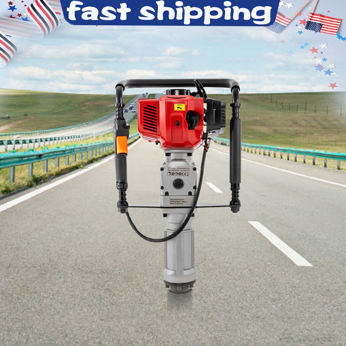 52cc Gas Powered T Post Driver - 1900W 2-Stroke Fence Post Driver With 2 Driving Heads