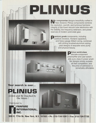 1996 Plinius Print Ad 8''x10.75'' SA-100 SA-250 Amplifiers Preamplifiers NZ