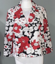 Sweet Lily Floral Poppies Short Summer Jacket Long Sleeves Red Cotton Buttoned