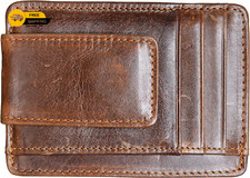 Money Clip RFID Front Pocket Wallet Men Leather Slim Minimalist Wallet