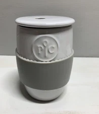 Pampered Chef Ceramic Egg Cooker with Silicone Sleeve and Lid #1529 White Gray