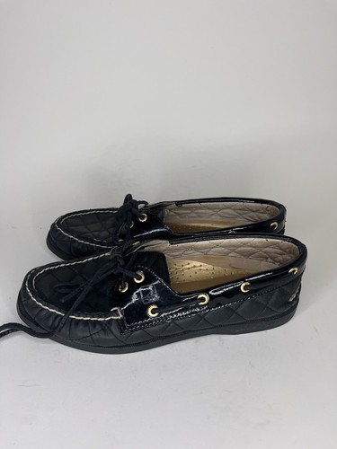 sperry top sider Boat Shoes Women Size 7.5M Black Quilted Leather - Picture 9 of 16