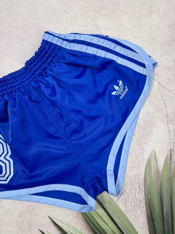 Retro 70s Adidas Football Running Gym Shorts Player Issue #3 Light Blue Stripes - Image 3 of 4