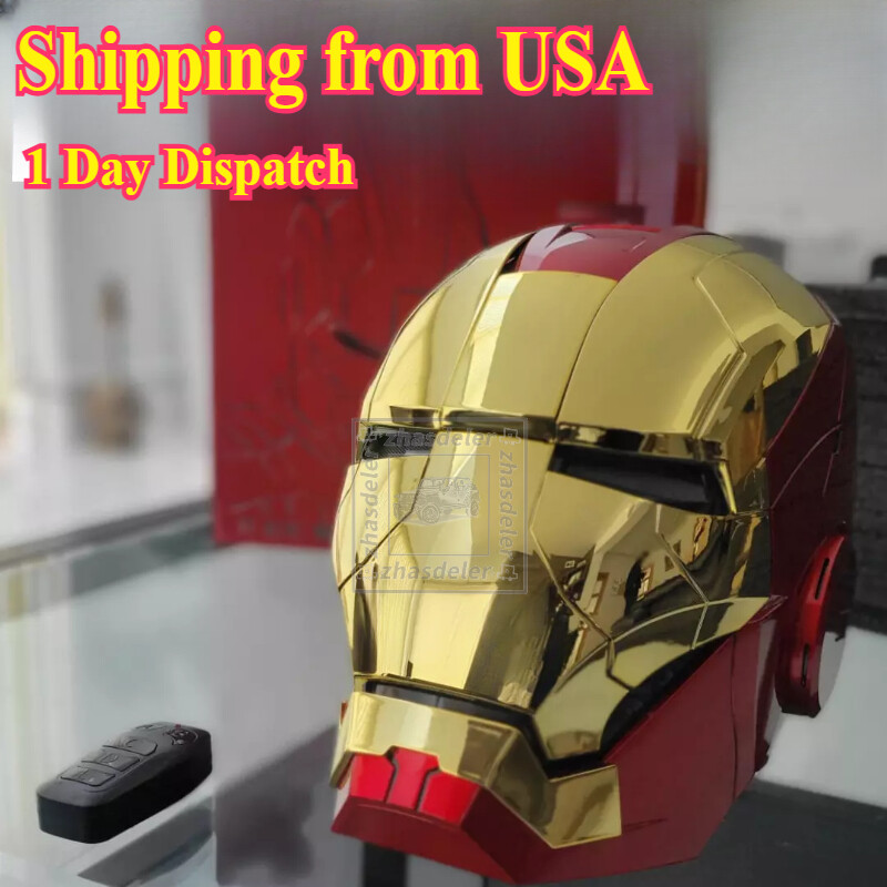 Casco Iron Man Dorado MK5 Activado por Voz Electrónica Máscara de Abrir y Cerrar Automóvil Nuevo