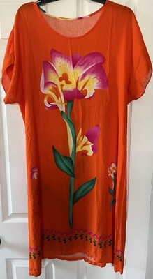Vibrant Orange Shift  Dress Tunic Style Fit Short Sleeve Size M/L New