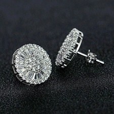 3Ct Round Cut VVS1 Diamond Lab-Created Cluster Stud Earrings 14K White Gold Over