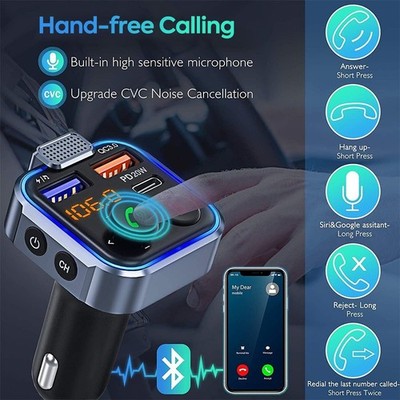 Bluetooth FM Transmitter Auto KFZ Radio Adapter Dual USB Typ-C Ladegerät PD 20W