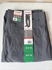 Wrangler Men's Tech Pant Gray size 38x29 Regular Fit Water Repellant Flex Waist