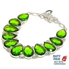 Sterling Silver Genuine Peridot Wedding Chain Trendy Art Deco Handmade Necklace