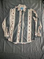 Vtg Wrangler Western Shirt Mens L Black Red Aztec Pearl Snap Long Sleeve Rodeo