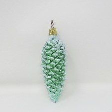 Hand Blown Glass Green Pinecone Christmas Ornament Inge Glas 4"
