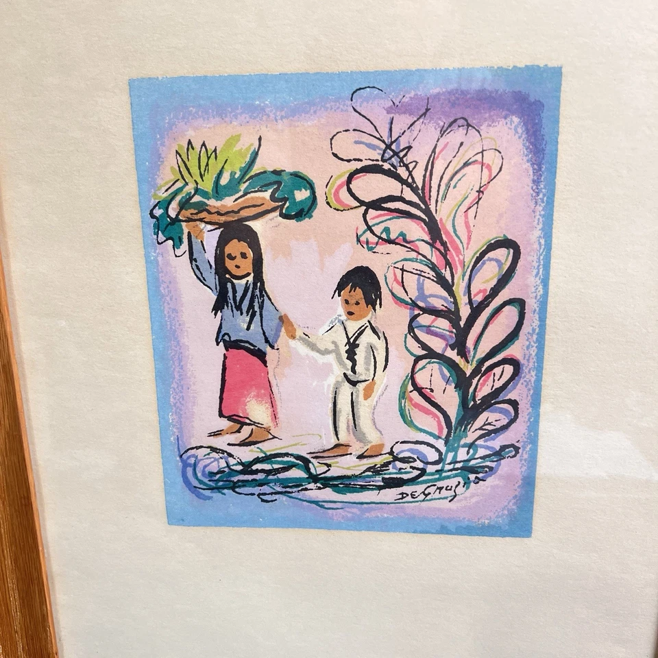 Serigrafía Degrazia Serigrafía Vintage Años 70 Niños Indios Nativos Foto 3 de 4