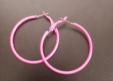 Womens Neon Hot Pink Metal Hoop Earrings 80s 90s Colorful