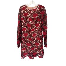Dress the Population Red Floral Long Sleeve Jessica Lace Mini Dress Size Small