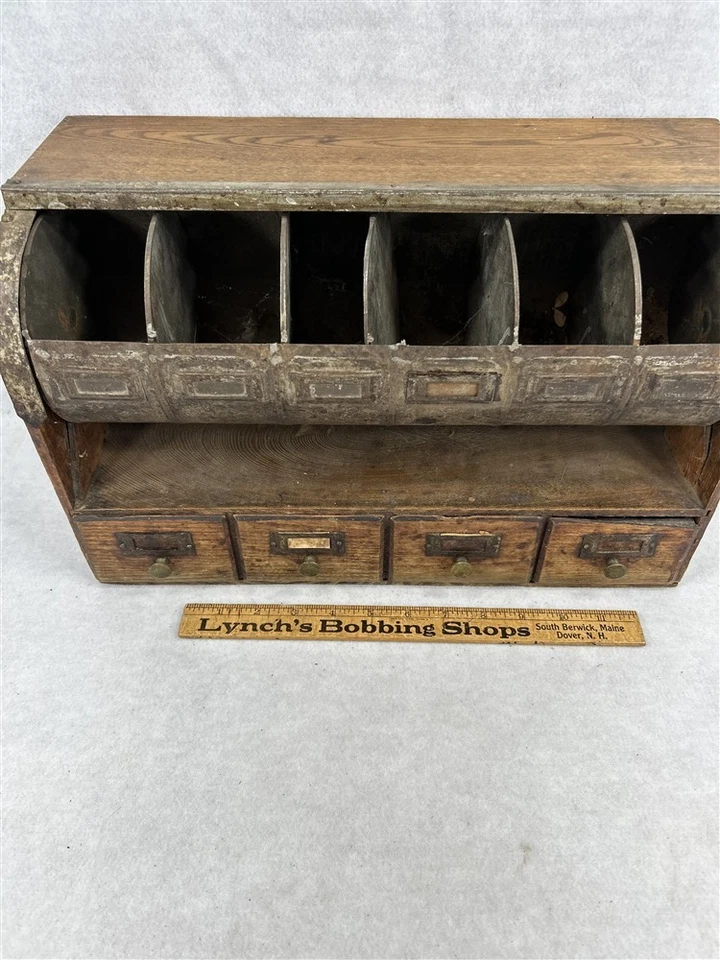antique drawers bins  store display storage wood tin 16x10x7 1890-1920 original - Image 3 of 4