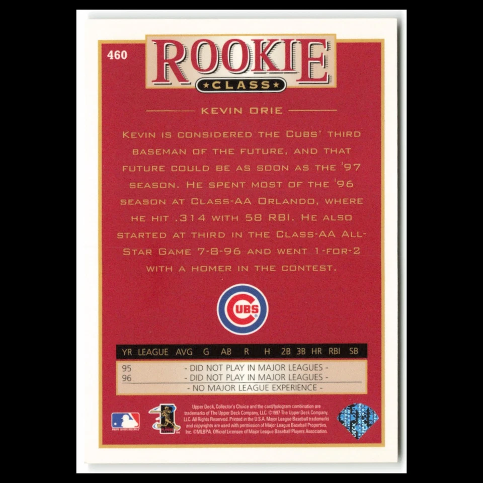 Kevin Orie Rookie #460 1997 Collectors Choice Chicago Cubs Baseball Card MLB NM - Image 2 of 3