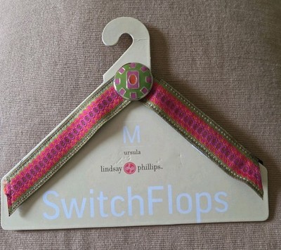 Lindsay Phillips SwitchFlops URSULA Pink Grn Interchangeable Shoe Strap Sz M 7-8