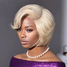 613 blonde Straight Glueless Wig Short Bob Transparent Lace Front Human Hair Wig