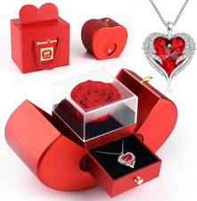 Preserved Real Rose,Eternal Flower Rose with Heart Necklace,Preserved Flowers Ro