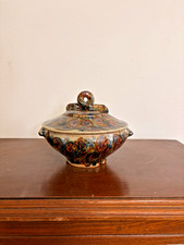 Ancien Cassolette Pot Soupière Grès Poterie Lucien Talbot Borne Marron Vintage