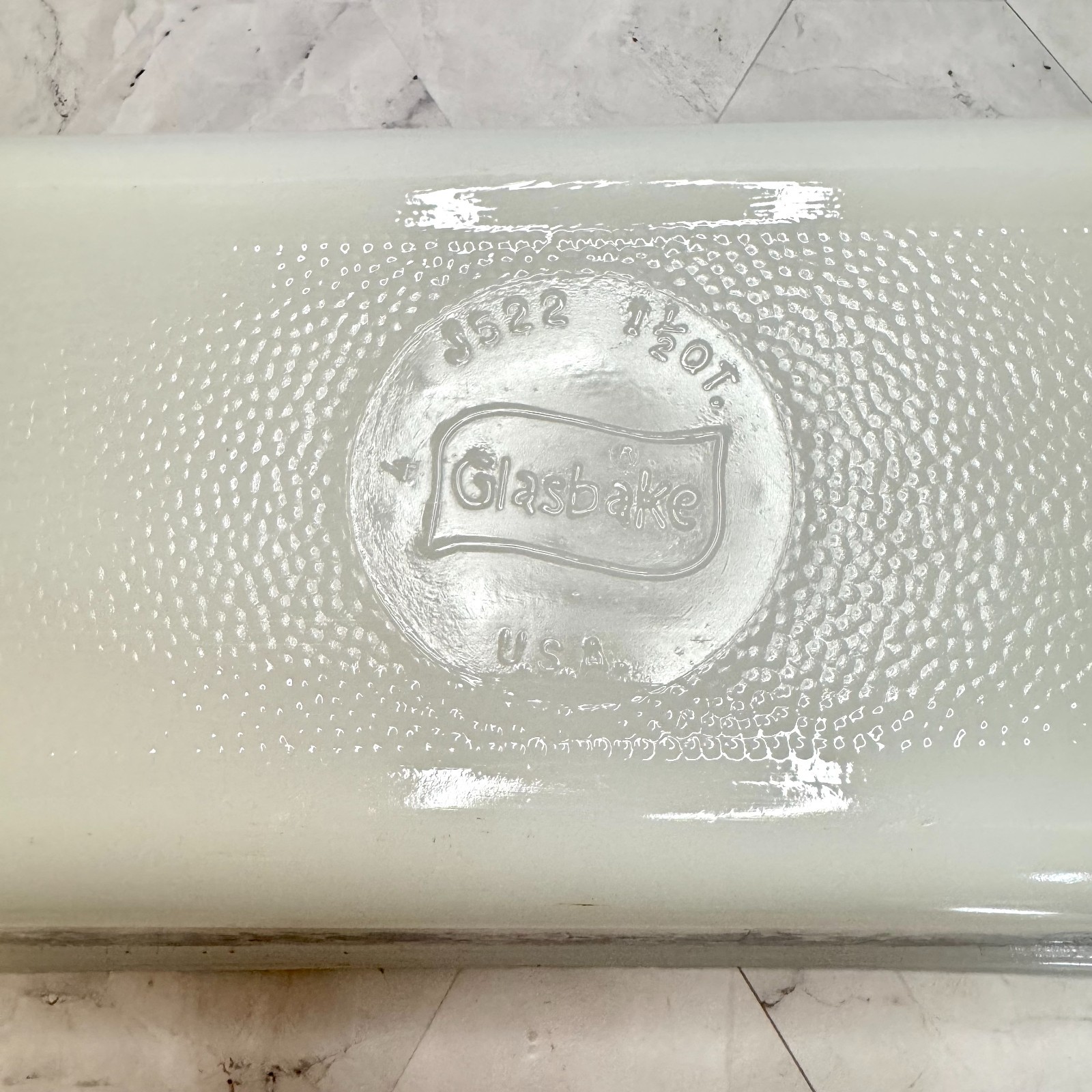 Vintage Glasbake Milk Glass Blue Flowers Loaf Pan 1.5 Qt J522 Made in USA in EUC