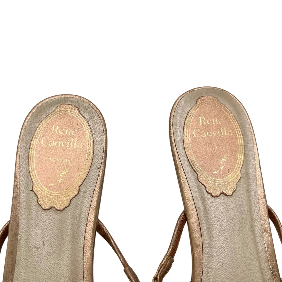 Mulas planas de cuero metálico rosa René Caovilla perlas de imitación talla 38 diseñador chic Foto 2 de 4