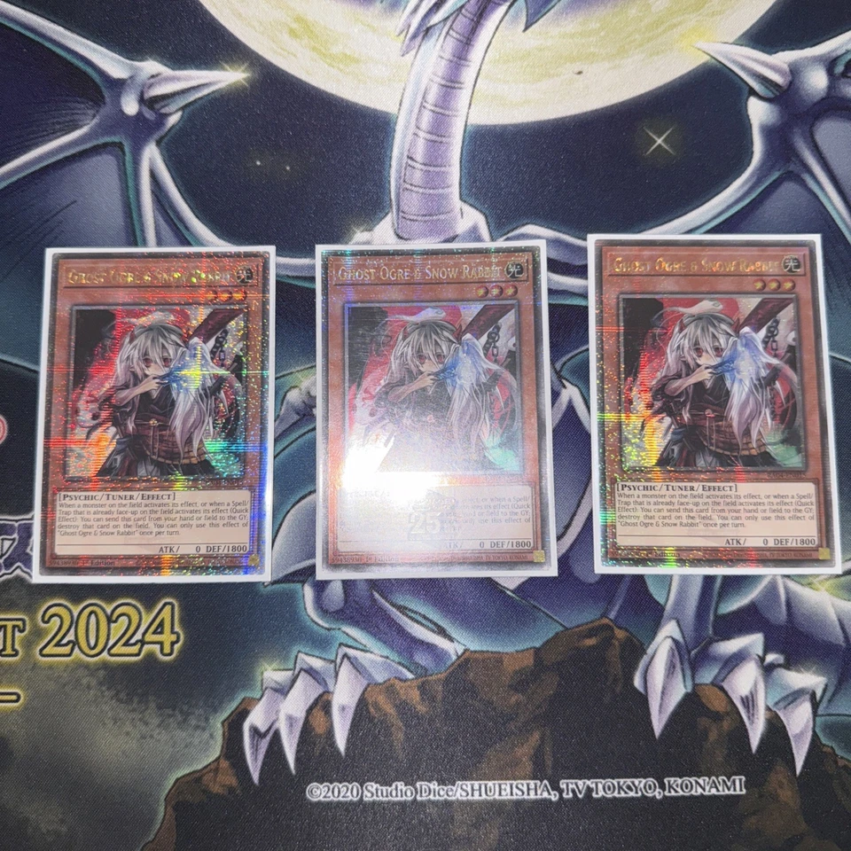 x3 Yugioh Ghost Ogre & Snow Rabbit RA04-EN015 Quarter Century Secret Rare Playse - Image 2 of 2