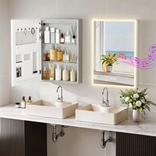 Bluetooth Led Lighted Bathroom Cabinet Mirrored Medicine Cabinet Surface Mount