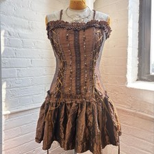 Y2K Whimsygoth Silk Taffeta Corset Fairy Dress W Beading Size M Lace Up Metallic