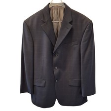 Oscar de la Renta Navy Windowpane Wool Blazer Size 40S W36 EUC