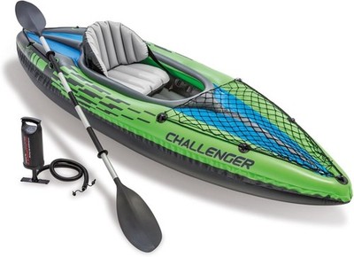 Intex Challenger Kajak Set aufblasbar mit Aluminium Ruder Pumpe Tragetasche grün