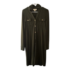 Michael Michael Kors Women's Black Solid Collared Shirt Dress Pockets M