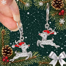 Cute Reindeer Drop Earrings for Women Christmas CZ Dangle Jewelry Party Holiday