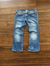 True Religion Disco Bobby Big T Bootcut Jeans Womens 32 Blue Low Rise USA made