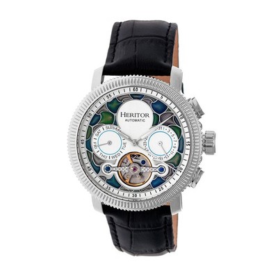 Heritor Aura Semi-Skeleton Genuine Leather-Band Watch 44mm Automatic Wristwatch