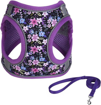 XXS Purple Flower Pattern Dog Harness and Leash Set,No Escape Puppy Harnesses...