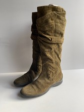 Hobbs green suede boots UK 6.5 7 VGC knee high flat slouch leather lined pull on