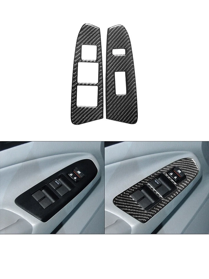 Cubierta de embellecedor de interruptor de ventana delantera de fibra de carbono 2 piezas para Toyota Tacoma 2012-2015 Foto 2 de 4