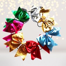Girls 7 inch Metallic Shiny Holographic Cheer Bow Ponytail Holder