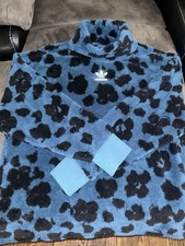 Adidas Blue Cheetah Print Sherpa Jacket Girls Size Medium Brand New