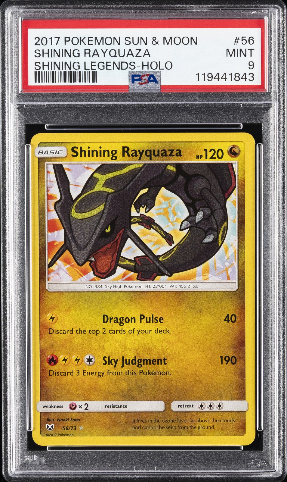 2017 POKEMON SUN & MOON SHINING LEGENDS #56 SHINING RAYQUAZA-HOLO PSA 9