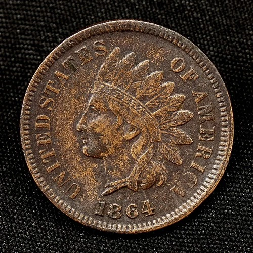 • KEY DATE • 1864 L on RIBBON • RPD FS-2306, S-10 • INDIAN HEAD CENT 1c AU  WOW!