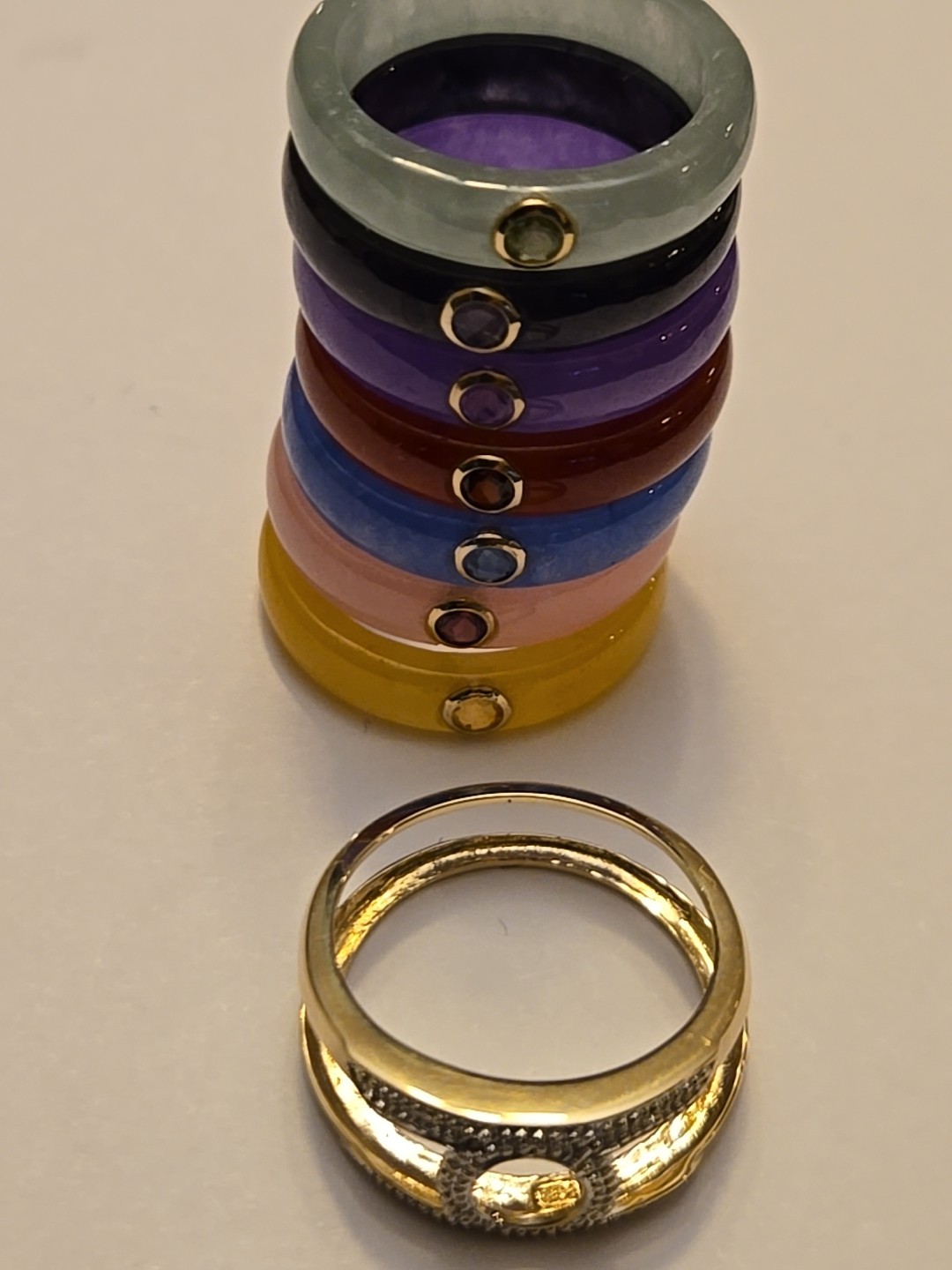 7 Interchangeable Multicolor Jade Bands with 14kt… - image 13