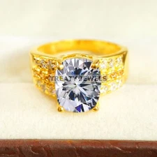 Moissanite Oval Cut With 925 Sterling Silver Gold Plated Ring For Men's #B289 *