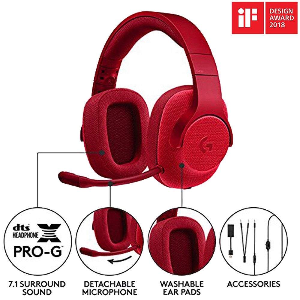 Logitech G433 Surround Gaming Headset Fire Red PC, PS4, Switch