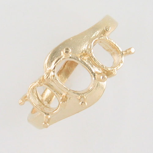 PRE-NOTCHED THREE STONE 7X5 & 6X4 OVAL RING IN SOLID 10K YELLOW GOLD CR5104-10KY - Picture 1 of 3