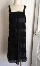 VINTAGE 1970's BLACK Satin FRINGE FLAPPER DRESS Costume STAG MUSICAL LADIES 32 A