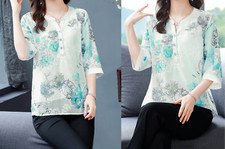 Women's Chiffon Tunic Floral Blouse Long Sleeve Button Down Elegant Shirts Tops