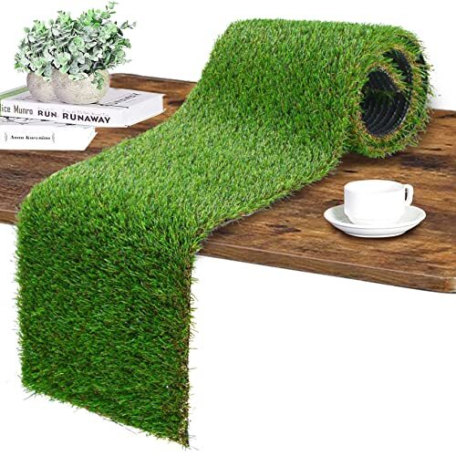 Artificial Grass Table Runner for Wedding Party and Event Decor with Faux Greenery